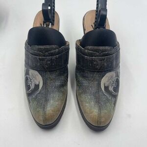 Icon Womens Pug Dog Graphic Leather Mules Clogs Black Gray Size 5.5M